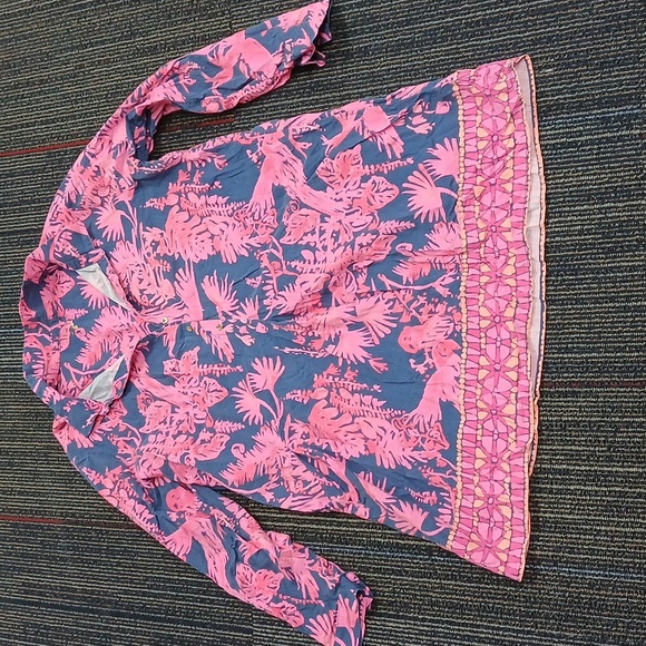 Lilly Pulitzer Lillith Tunic Dress XL Rayon Indigo Night 3/4 Roll Sleeve - Picture 4 of 8